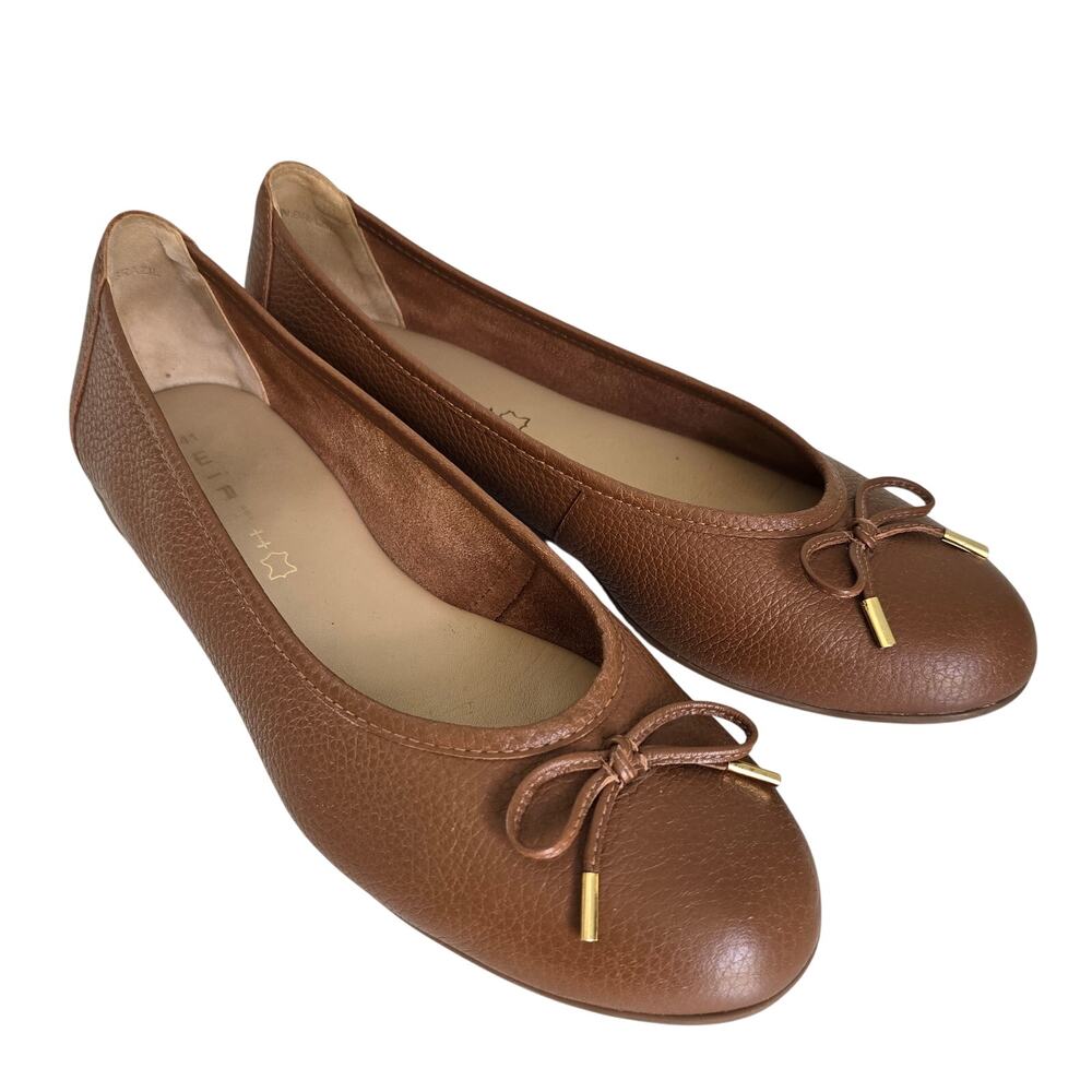 Wirth Gambi Leather Ballet Flats Women's 10.5 Camel Casual Comfort Minimalist